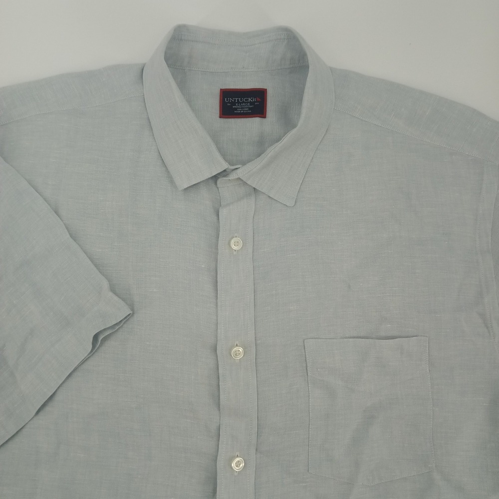 UNTUCKit‎ Channing Shirt Mens XL Light Blue Linen Short Sleeve Button Down 34542